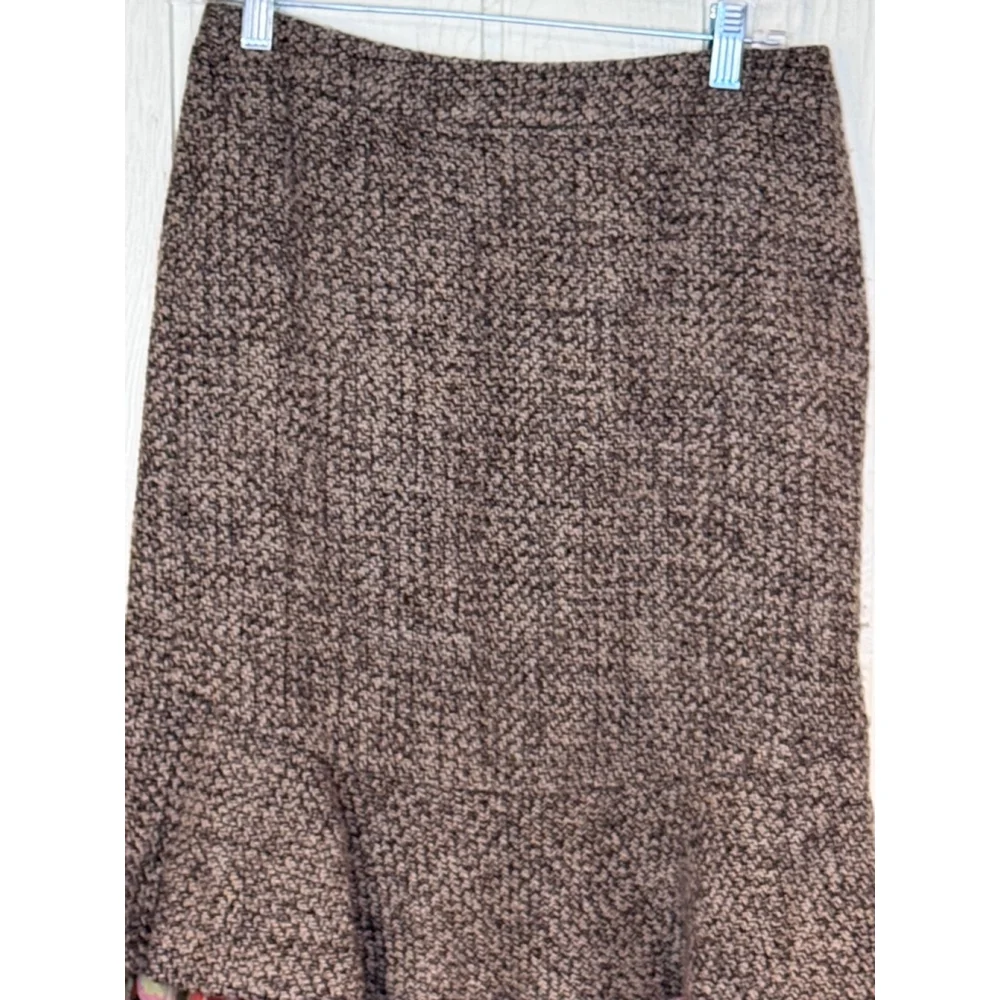 Loft Tweed Wool Blend Skirt Floral Flounce Size 4 Brown Pink - Picture 3 of 9